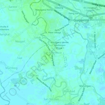 Mapa topográfico San Francisco, altitud, relieve