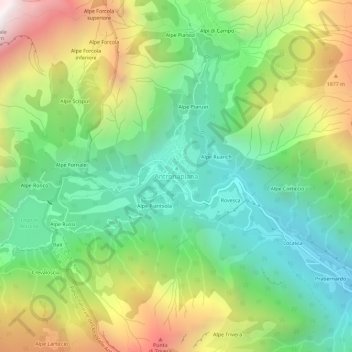 Mapa topográfico Antronapiana, altitud, relieve