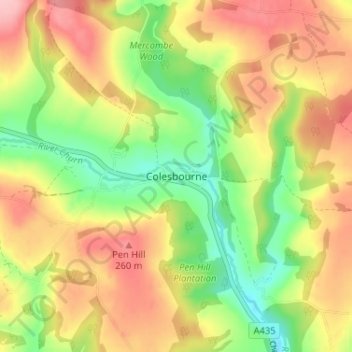 Mapa topográfico Colesbourne, altitud, relieve