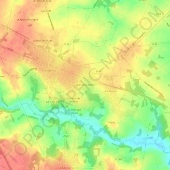 Mapa topográfico Le Champ Morin, altitud, relieve