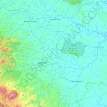 Mapa topográfico Tabir Selatan, altitud, relieve