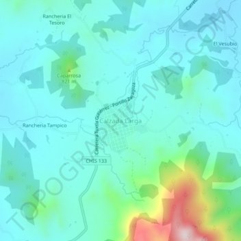 Mapa topográfico Calzada Larga, altitud, relieve