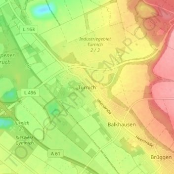 Mapa topográfico Türnich, altitud, relieve