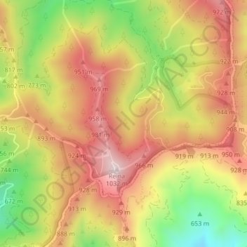 Mapa topográfico El Mirlo, altitud, relieve