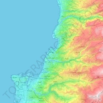 Mapa topográfico Jounieh, altitud, relieve