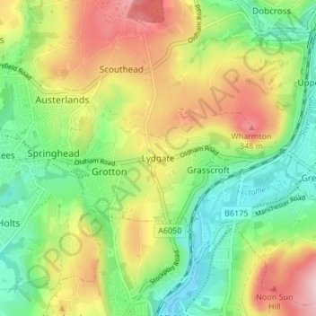 Mapa topográfico Lydgate, altitud, relieve