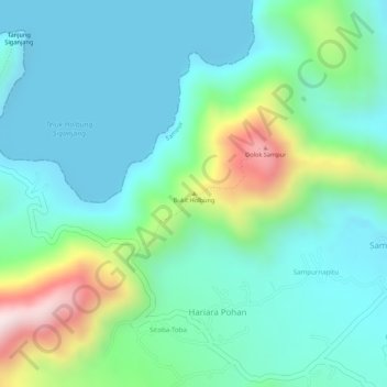 Mapa topográfico Bukit Holbung, altitud, relieve