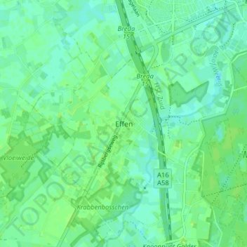 Mapa topográfico Effen, altitud, relieve