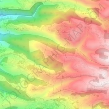 Mapa topográfico Zmar, altitud, relieve