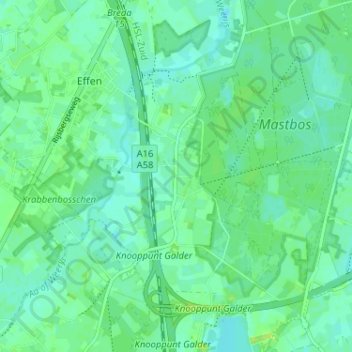 Mapa topográfico Overa, altitud, relieve
