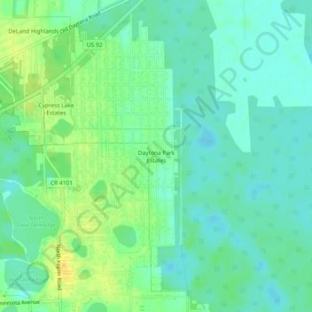 Mapa topográfico Daytona Park Estates, altitud, relieve
