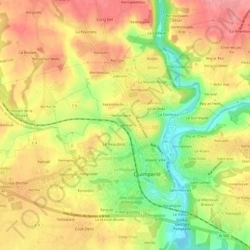 Mapa topográfico Coat-kaër, altitud, relieve