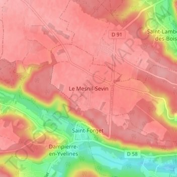 Mapa topográfico Le Mesnil-Sevin, altitud, relieve