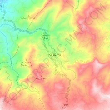 Mapa topográfico Sasaima, altitud, relieve