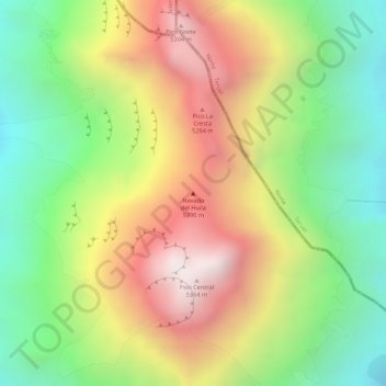 Mapa topográfico Nevado del Huila, altitud, relieve