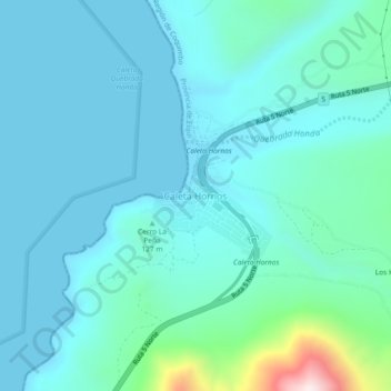 Mapa topográfico Caleta Hornos, altitud, relieve