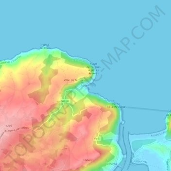 Mapa topográfico Tazones, altitud, relieve