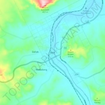 Mapa topográfico York, altitud, relieve
