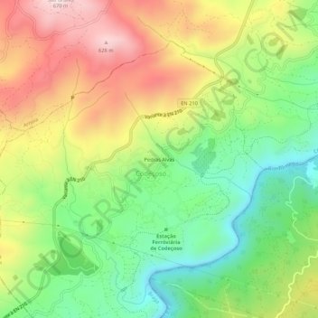 Mapa topográfico Pedras Alvas, altitud, relieve
