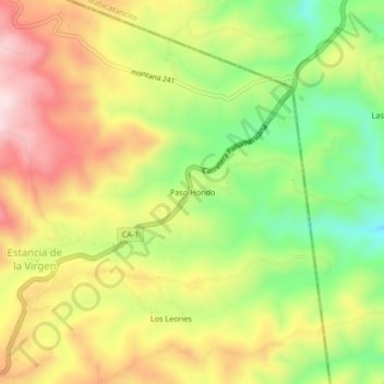 Mapa topográfico Paso Hondo, altitud, relieve