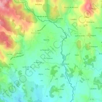 Mapa topográfico Ferluc, altitud, relieve