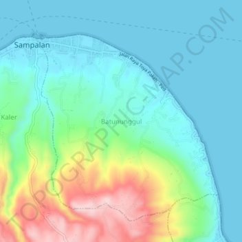 Mapa topográfico Batununggul, altitud, relieve