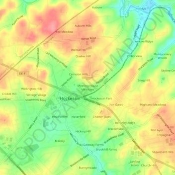 Mapa topográfico Meeting House Meadows, altitud, relieve