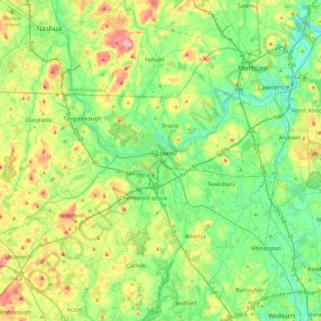 Mapa topográfico Lowell, altitud, relieve