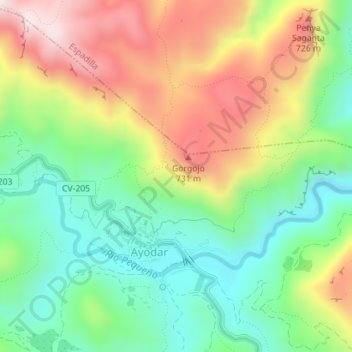 Mapa topográfico Sima Crus, altitud, relieve