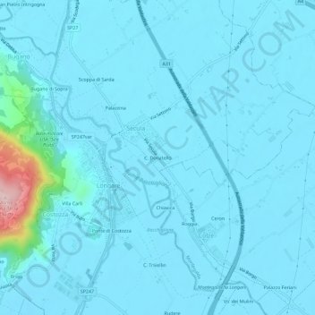 Mapa topográfico C. Donatello, altitud, relieve