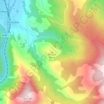 Mapa topográfico Peña el Moro, altitud, relieve