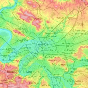 Mapa topográfico Saint-Denis, altitud, relieve