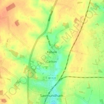 Mapa topográfico Kelsale, altitud, relieve