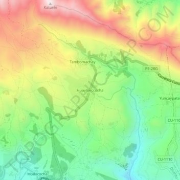 Mapa topográfico Huayllarccocha, altitud, relieve