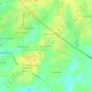 Mapa topográfico Regency Forest, altitud, relieve