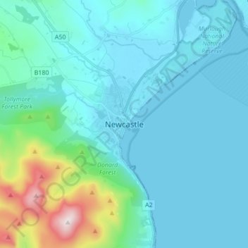 Mapa topográfico Newcastle, altitud, relieve