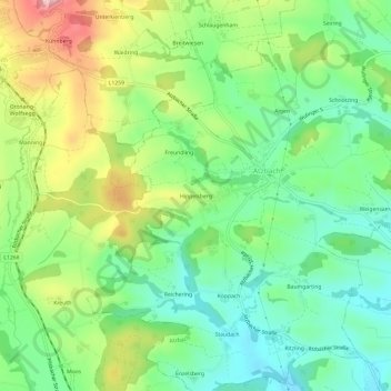 Mapa topográfico Hippelsberg, altitud, relieve