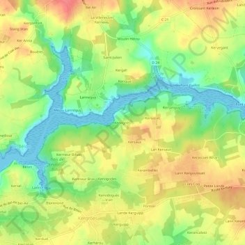 Mapa topográfico Kervignès, altitud, relieve