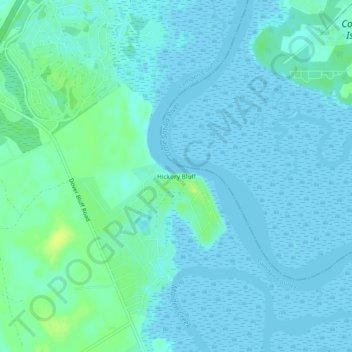 Mapa topográfico Hickory Bluff, altitud, relieve