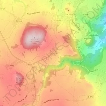 Mapa topográfico Tarreyres, altitud, relieve