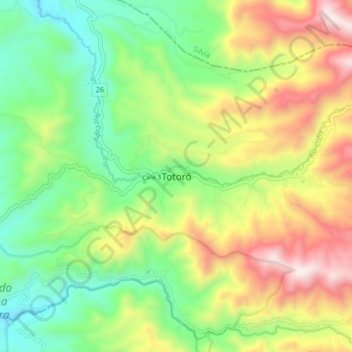 Mapa topográfico Totoró, altitud, relieve