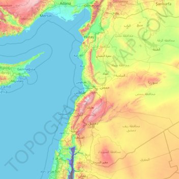 Mapa topográfico Akkar, altitud, relieve