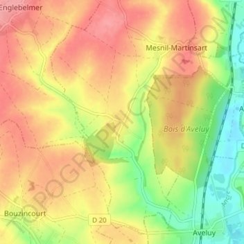 Mapa topográfico Martinsart, altitud, relieve