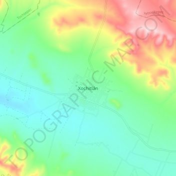 Mapa topográfico Xochitlán, altitud, relieve