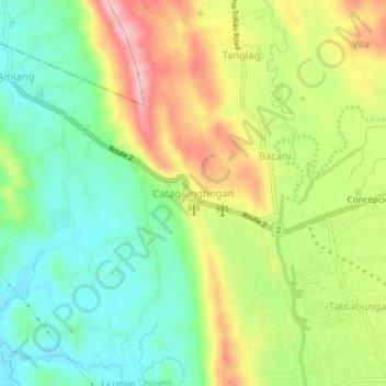 Mapa topográfico Cataguingtingan, altitud, relieve