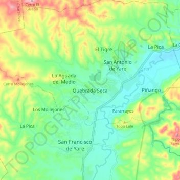 Mapa topográfico Quebrada Seca, altitud, relieve
