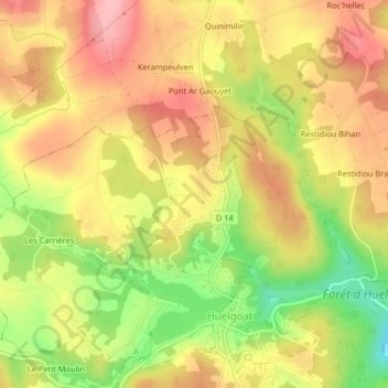 Mapa topográfico Kervao, altitud, relieve