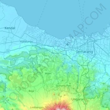 Mapa topográfico Ngaliyan, altitud, relieve
