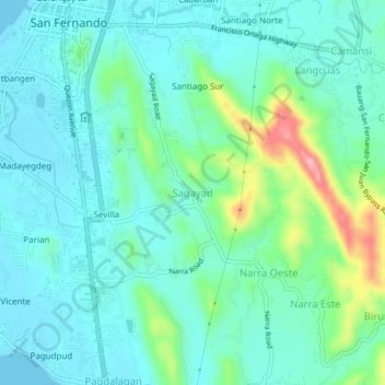Mapa topográfico Sagayad, altitud, relieve