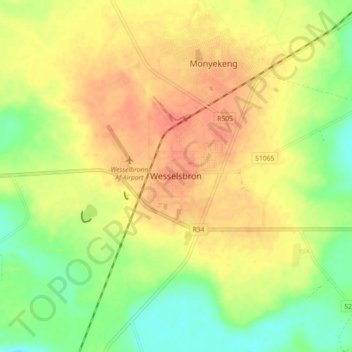 Mapa topográfico Wesselsbron, altitud, relieve